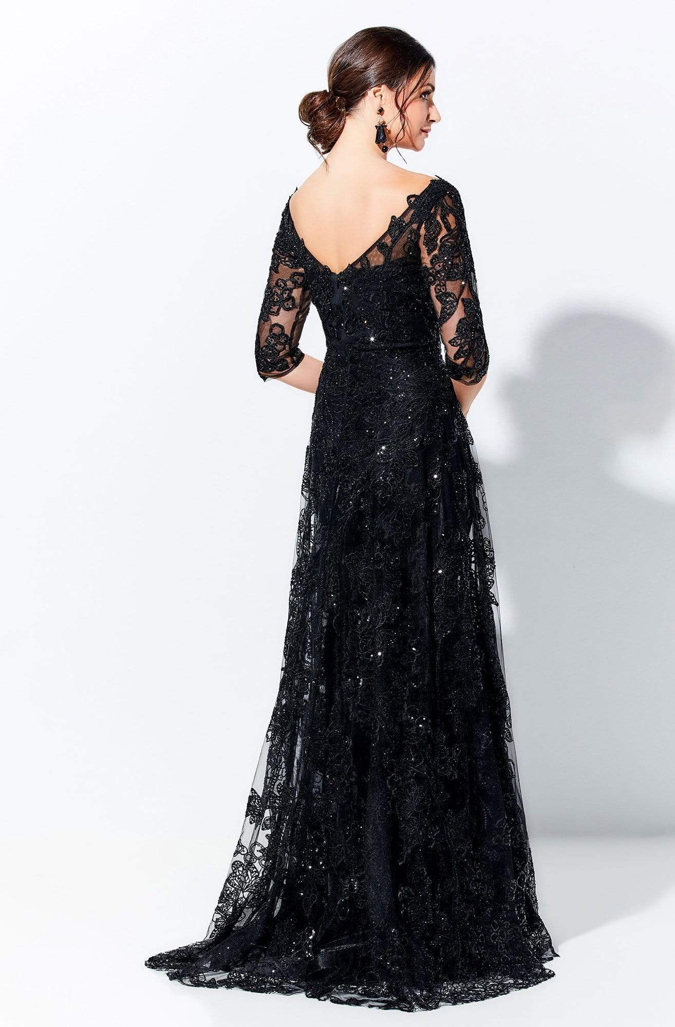 120D02 Lace V-Neck Mother of the Bride Gown