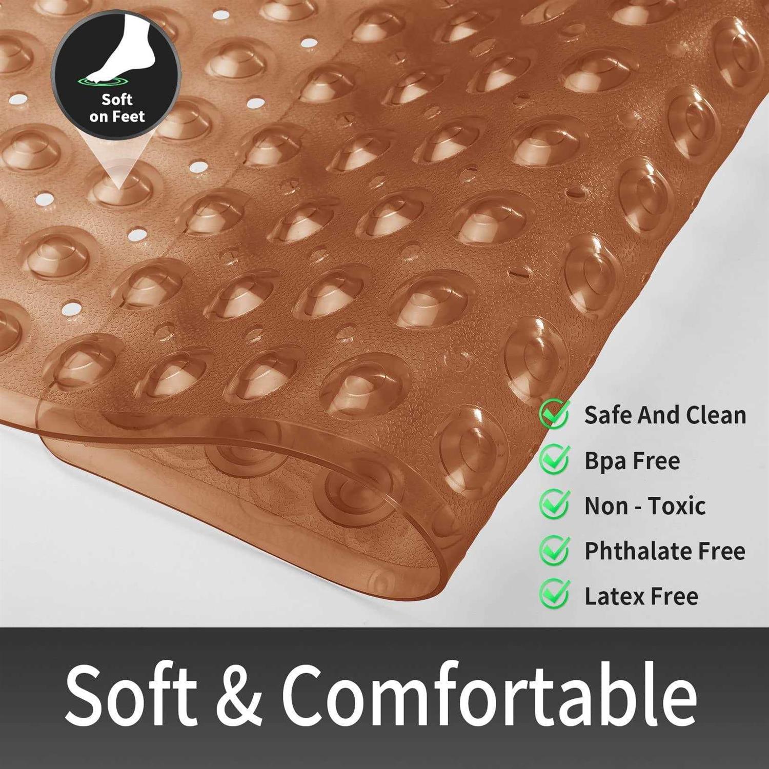 Yimobra Shower Bathtub Mat Non Slip, 21×21 Inch, Soft Square Bath Mat For Tub with Suction Cups and Drain Holes