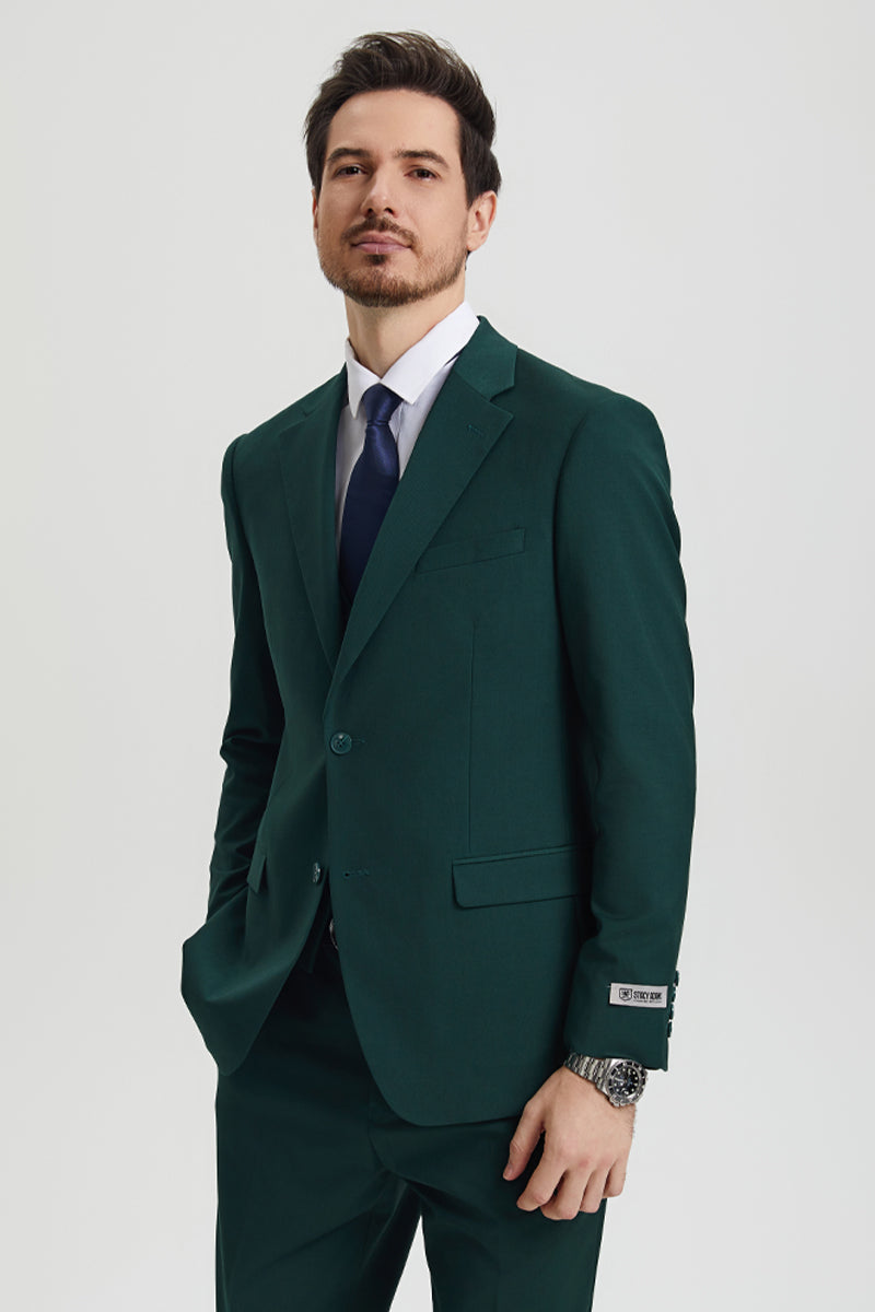 Men’s Two Button Vested Stacy Adams Basic Designer Suit in Hunter Green