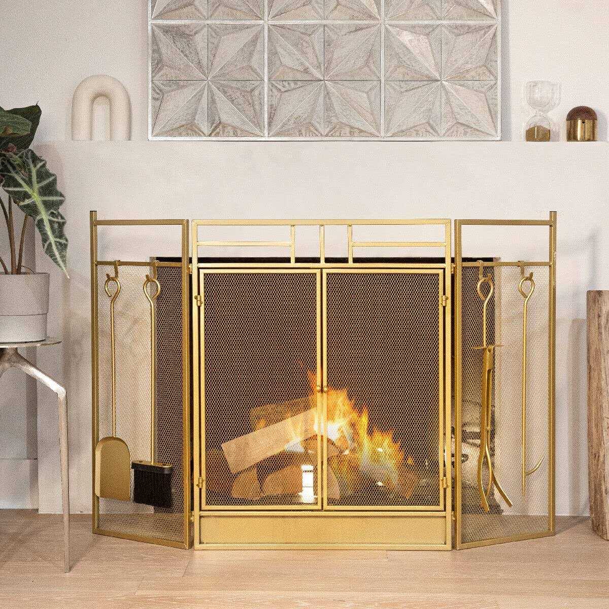 Barton 3-Panel Fireplace Screen Doors 4-Pieces Fireplace