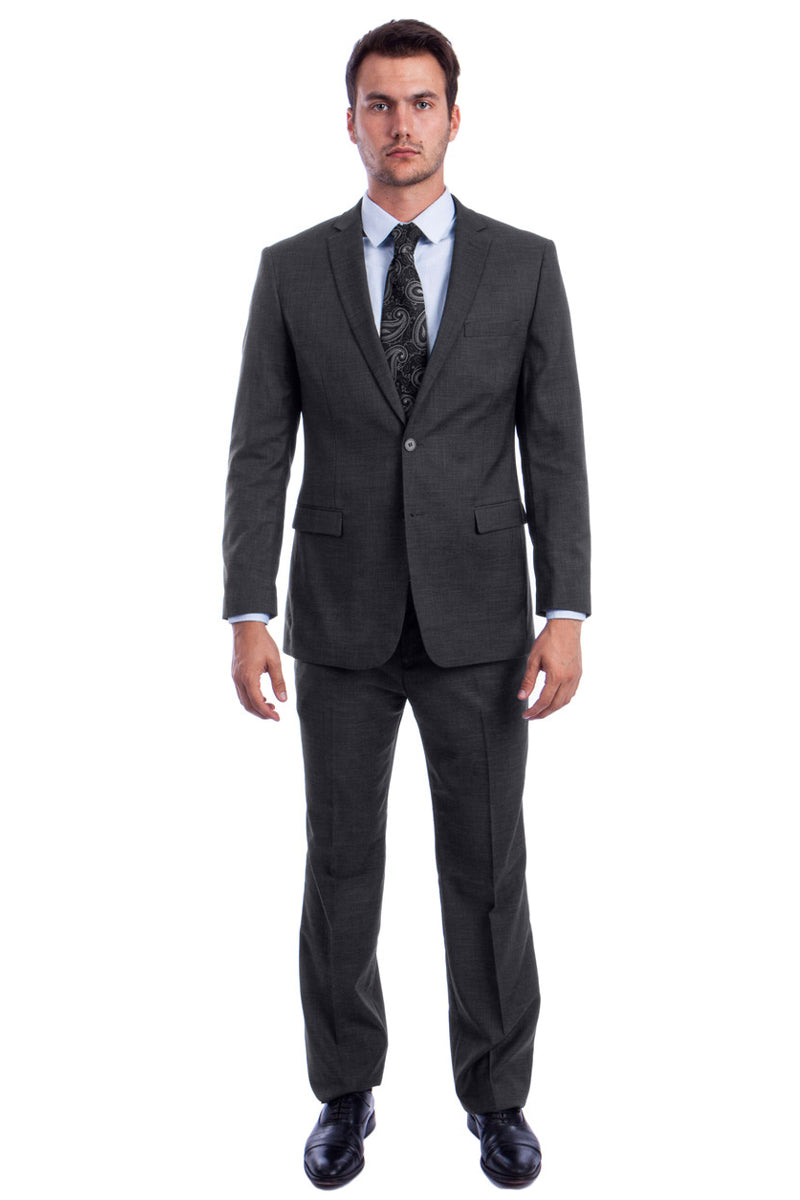 Men’s Two Button Modern Fit Linen Look Summer Suit in Dark Grey
