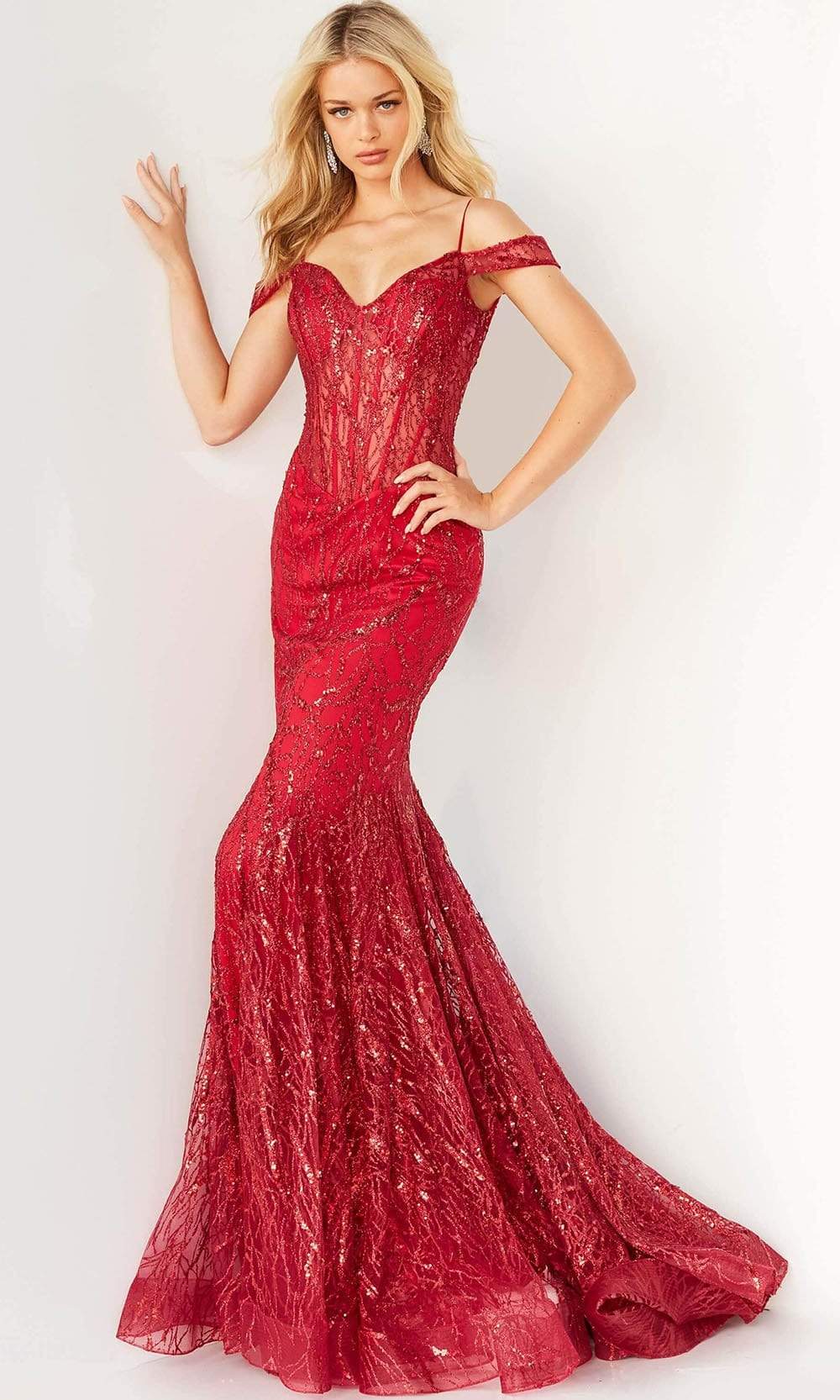 05838 Off Shoulder Glitter Mermaid Gown