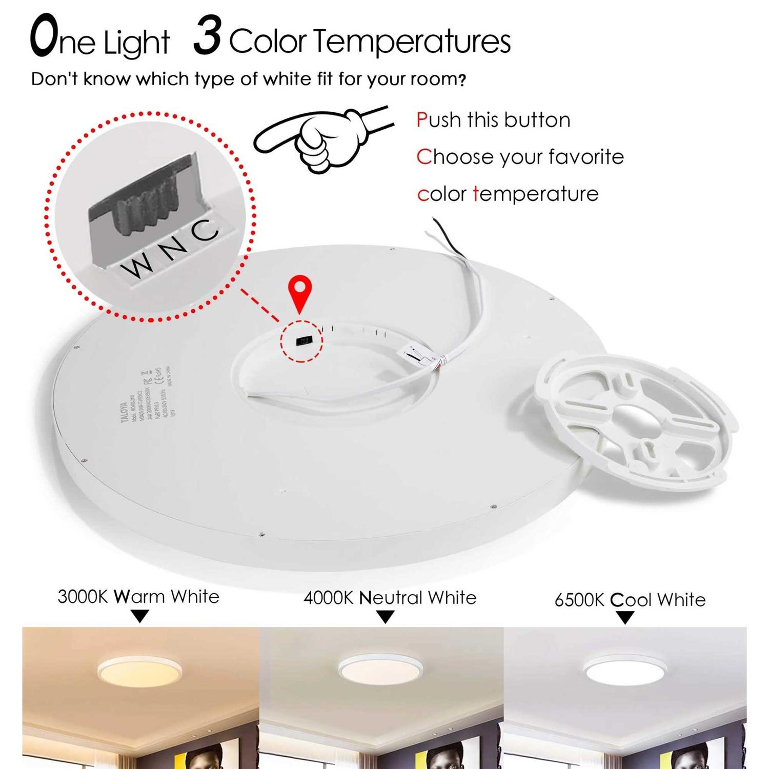 TALOYA Flush Mount 12 Inch Ceiling Light20w Surface Mount LED Light Fixture for Bedroom Kitchen3 Color Temperatures in One