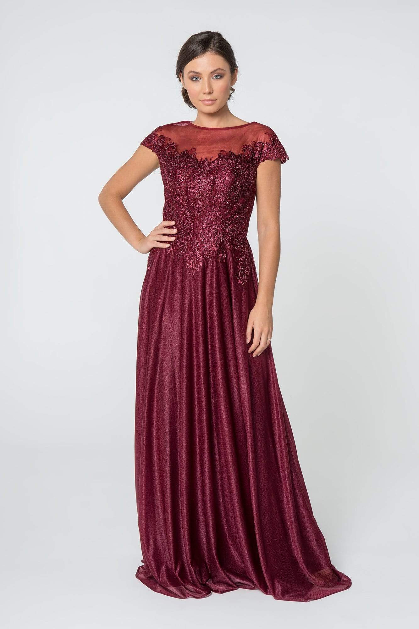 GL2828 Embellished Lace Bateau Chiffon A-line Gown
