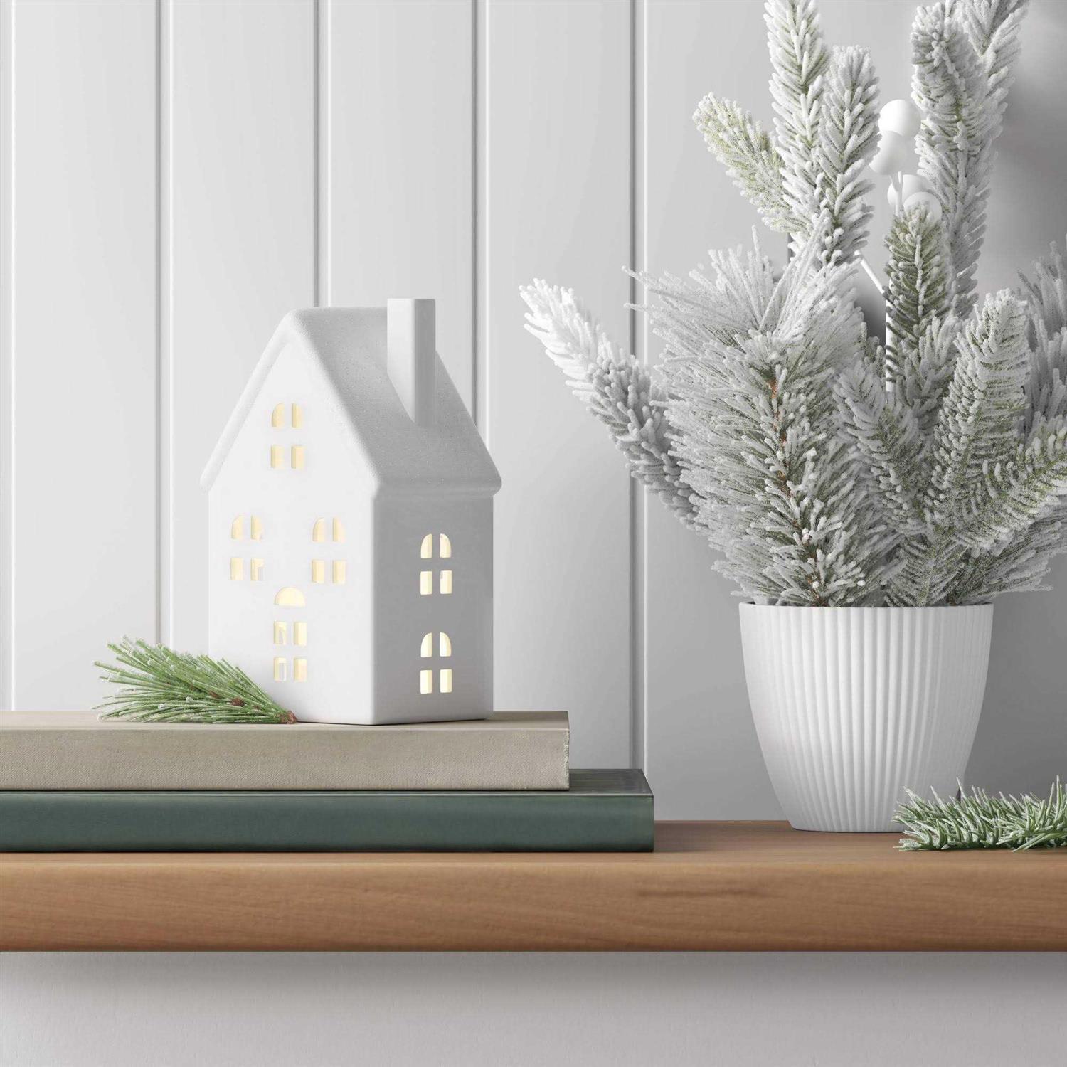 Wondershop 5 Battery Operated Lit Narrow Ceramic House with Windows Christmas Village Building