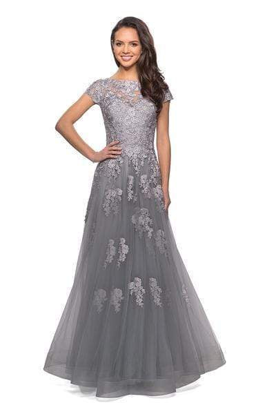 26907 Lace Applique Bateau A-line Dress
