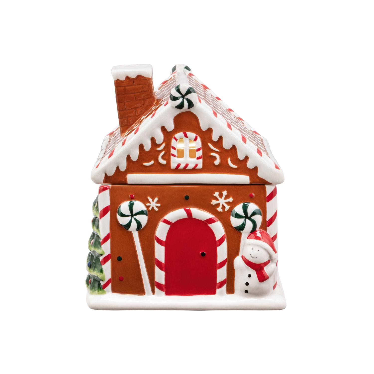 9.5 Ceramic Lit Gingerbread House Cookie Jar Mr. Christmas
