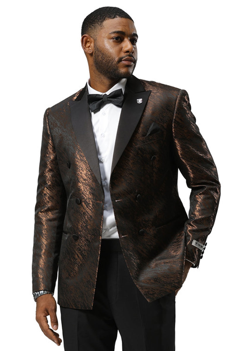 Men’s Stacy Adams Double Breasted Wedding & Prom Tuxedo Jacket in Textured Shiny Bronze Sharkskin