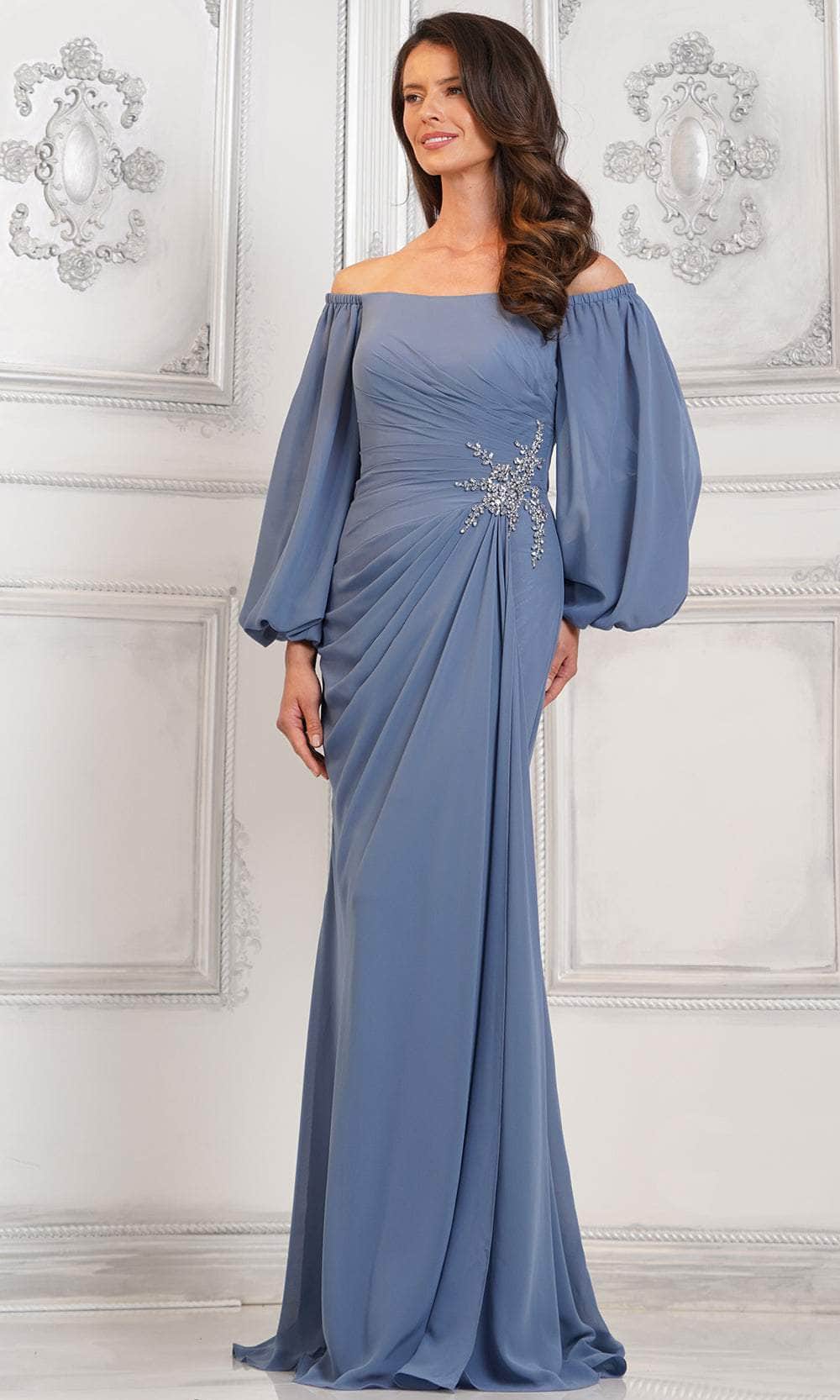Bishop Sleeve Ruched Evening Dress