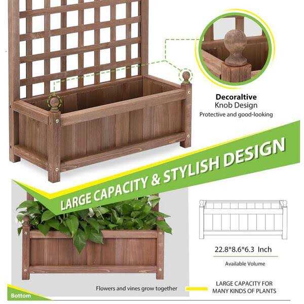 VIVOHOME Wood Planter Raised Bed with Trellis VIVOHOME