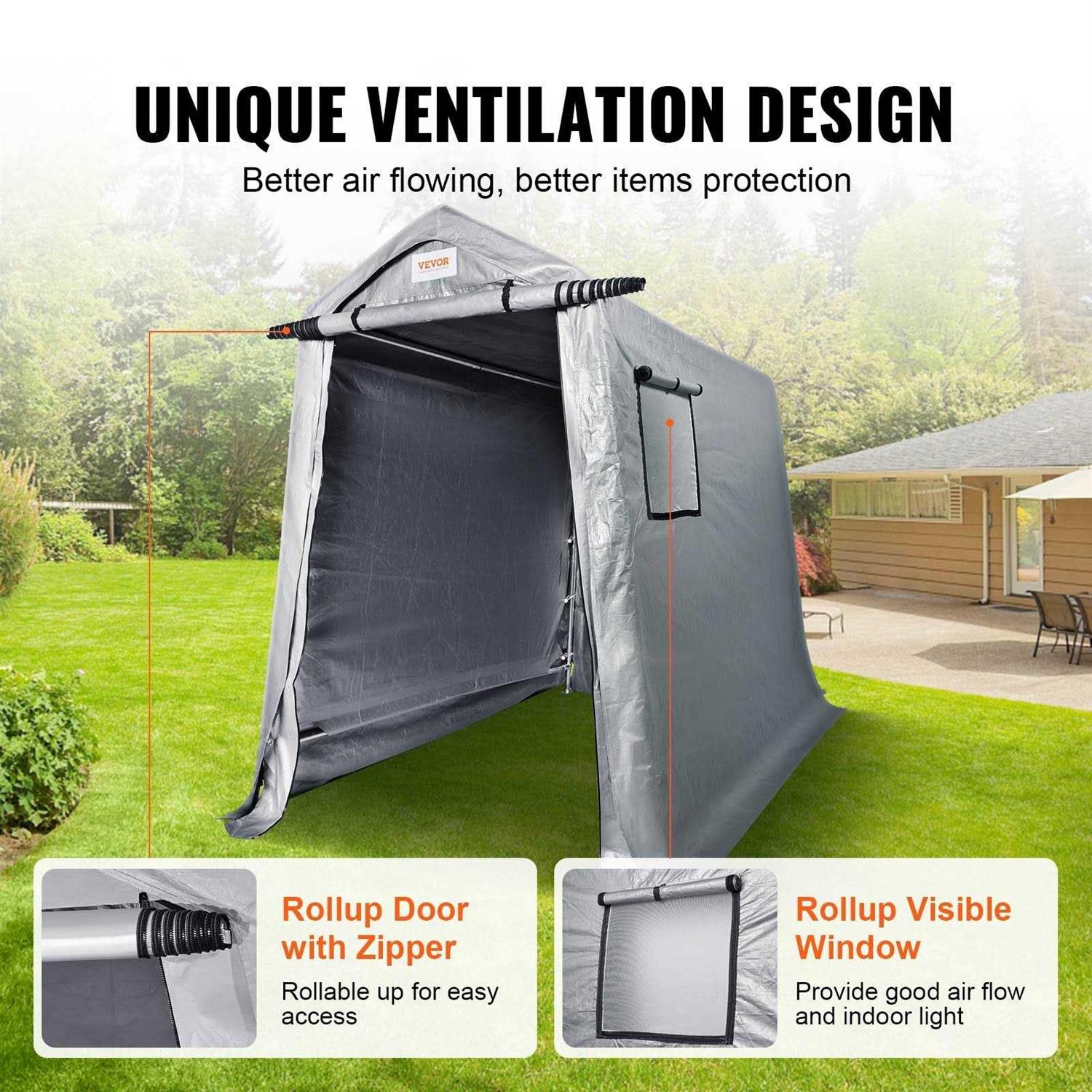 VEVOR Portable Shed Outdoor Storage Shelter Heavy Duty All-Season Instant Storage Tent Sheds with Roll-up Zipper Door and