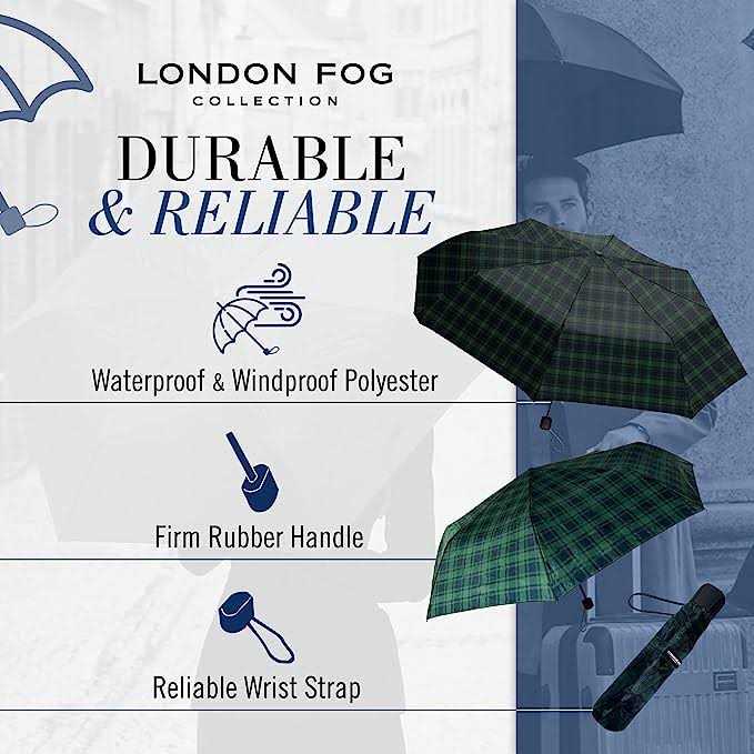 London Fog Mini Rain Umbrella Folding Umbrella, Windproof, Lightweight and Packable for Travel