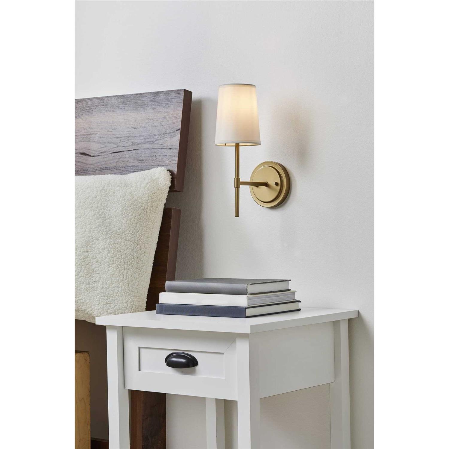 Better Homes & Gardens 1 Light Wall Sconce Burnished Brass Fabric Shade Bulb Not Included