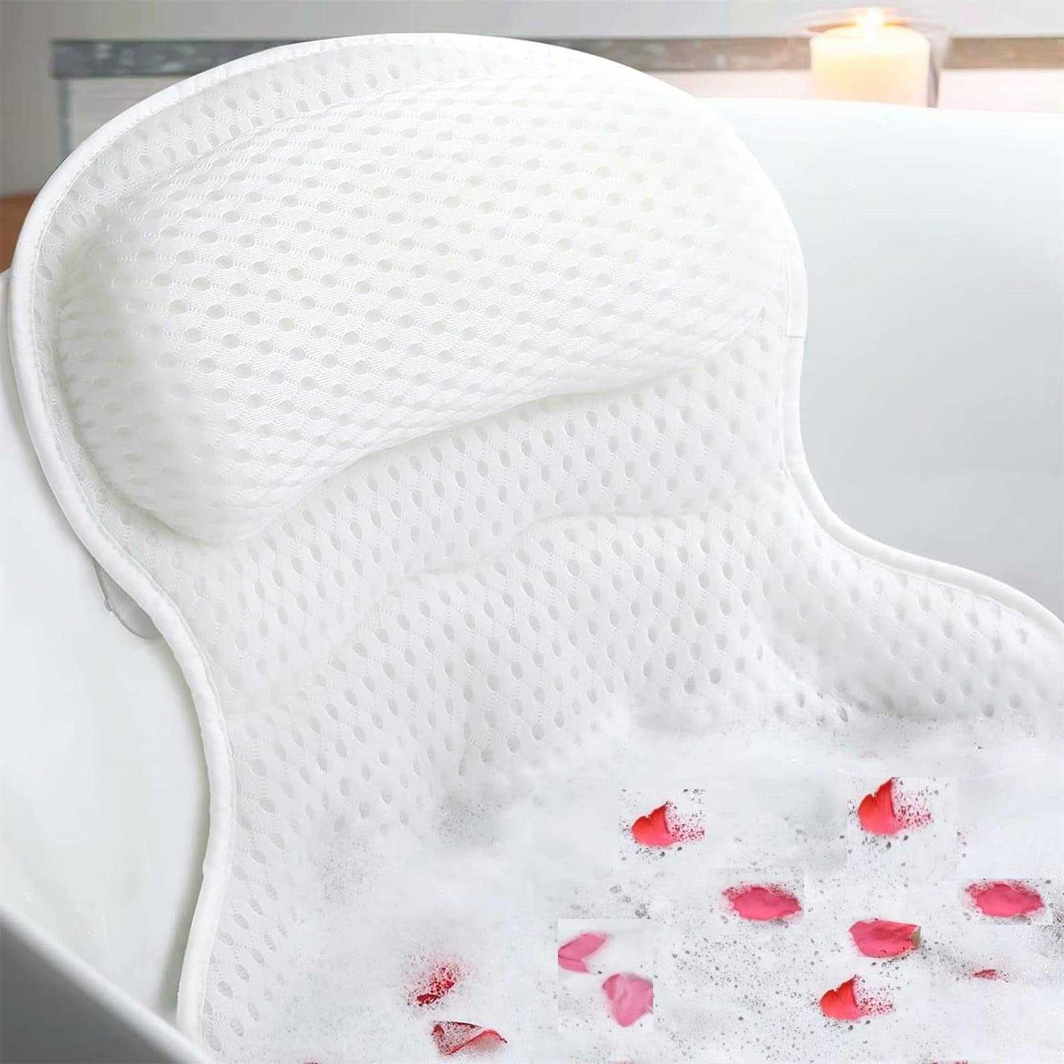 Agua Plus Luxury Bath Pillows for Tub Neck and Back Support Ergonomic Bathtub Pillow with 6 Non Slip Suction Cups
