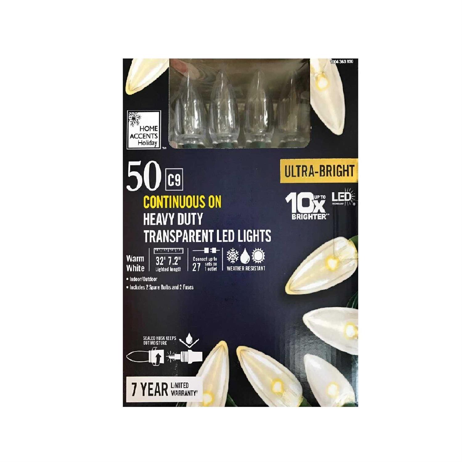 50L Warm White C9 LED Steady Lit Heavy Duty Lights Home Accents Holiday