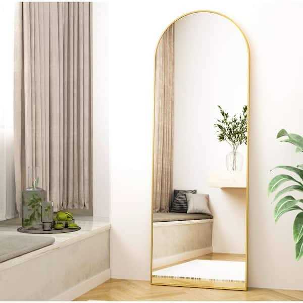 XRAMFY 21 in. W x 64 in. H Arched Gold Aluminum Alloy Framed Full Length Mirror Standing Floor Mirror