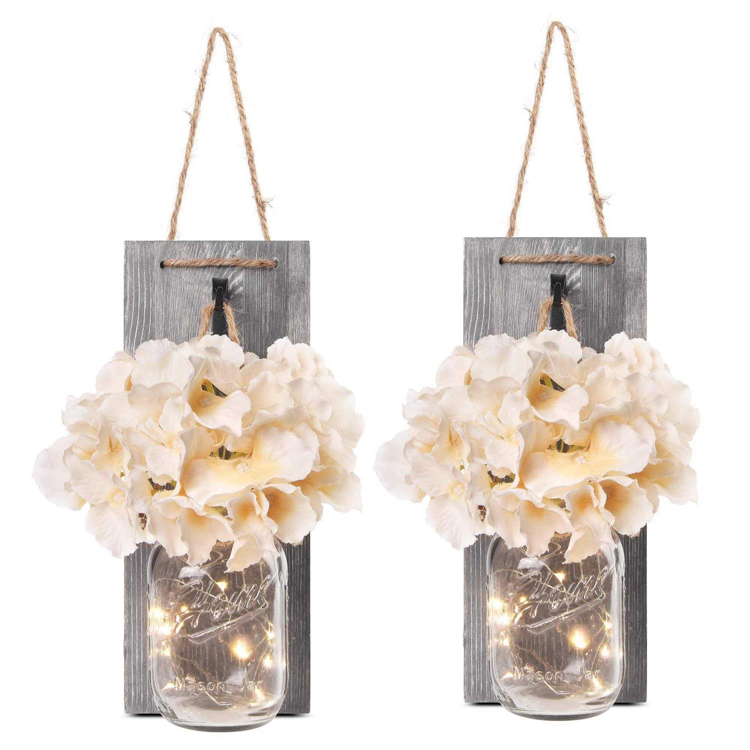 Besuerte Rustic Wooden Wall Hanging Decor with Led String Lights for Modern Living Room and Bedroom