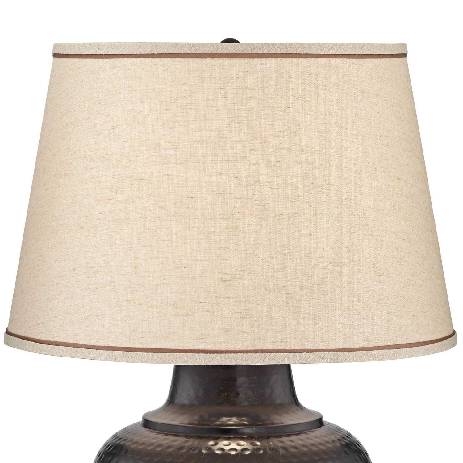 Barnes and Ivy Brighton Rustic Farmhouse Table Lamp 27 1/4 Tall Hammered Bronze Pot Beige Linen Drum Shade for Bedroom Living Room Bedside Nightstand