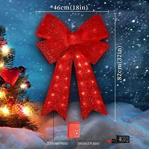 XMASLAND 32inch 72LED Twinkle Red Christmas Bows with LED Lights