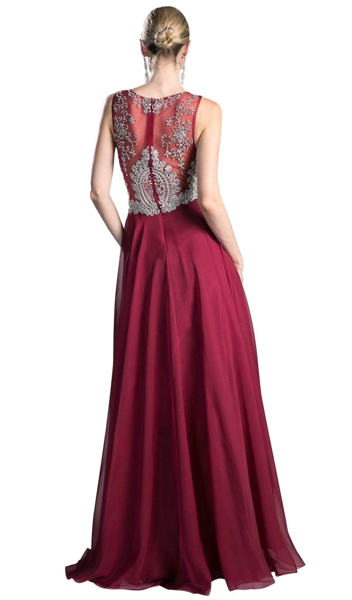 Illusion Metallic Appliqued A-Line Gown