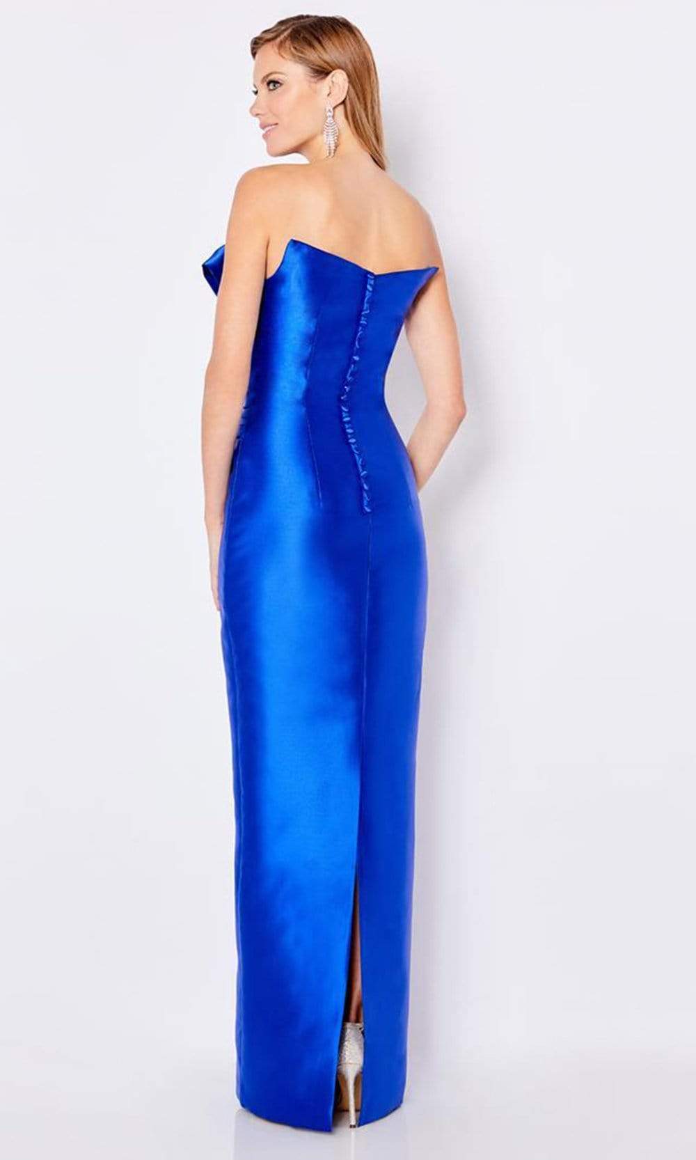 221689 Strapless V-Neck Pleated Bodice Silk Gown