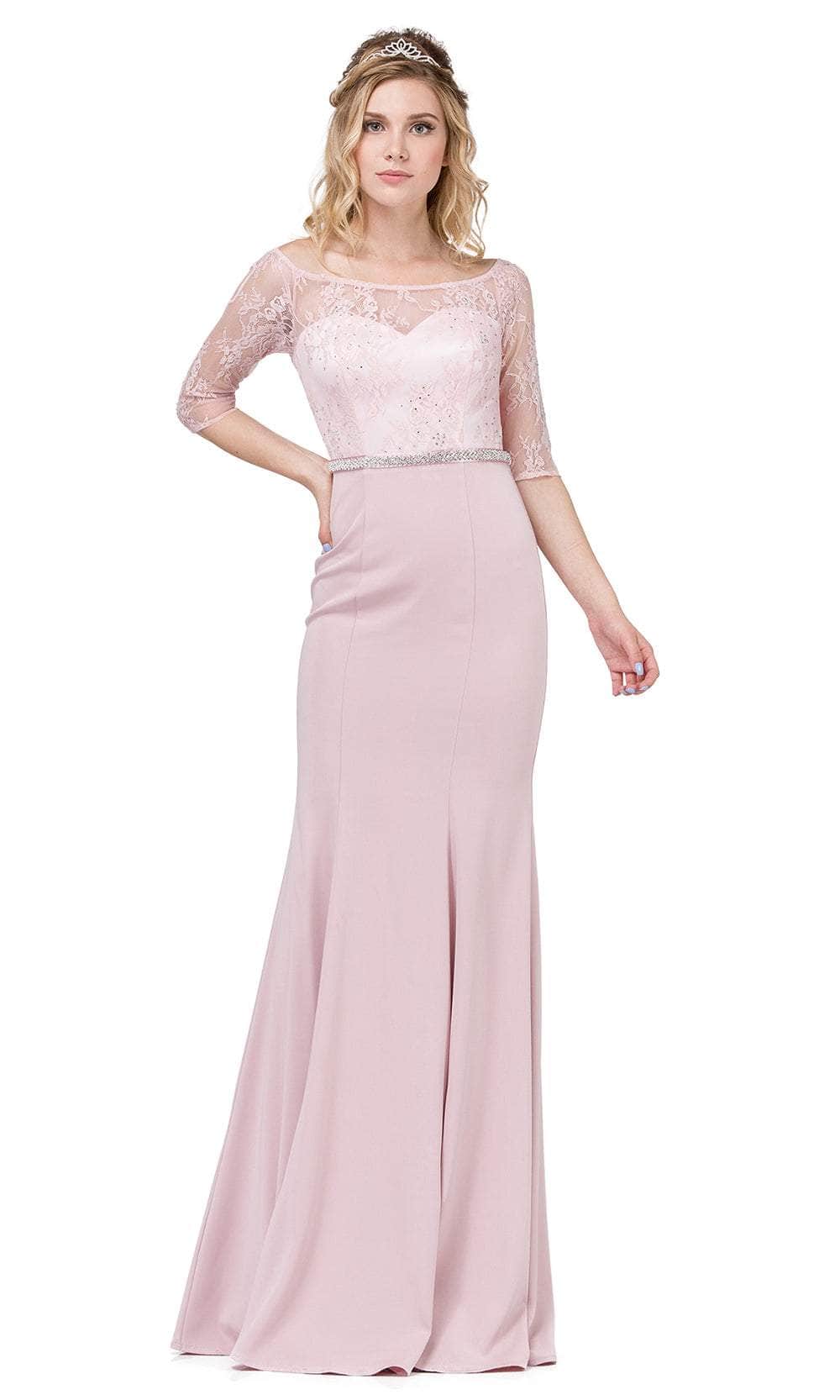 Bateau Neck Lace Prom Gown