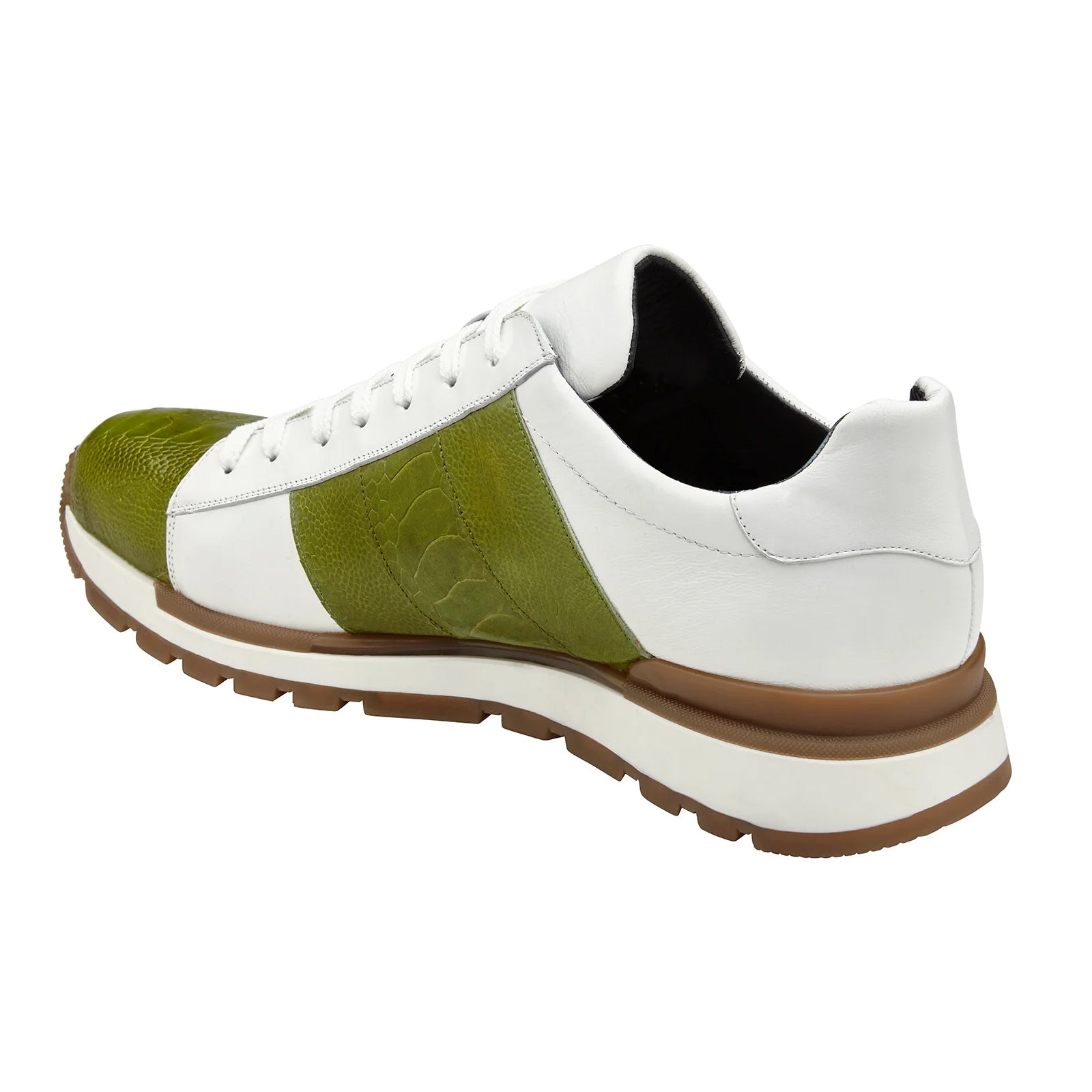 Men’s Belvedere Blake Calf & Ostrich Leg Dress Sneaker in Lime Green & White