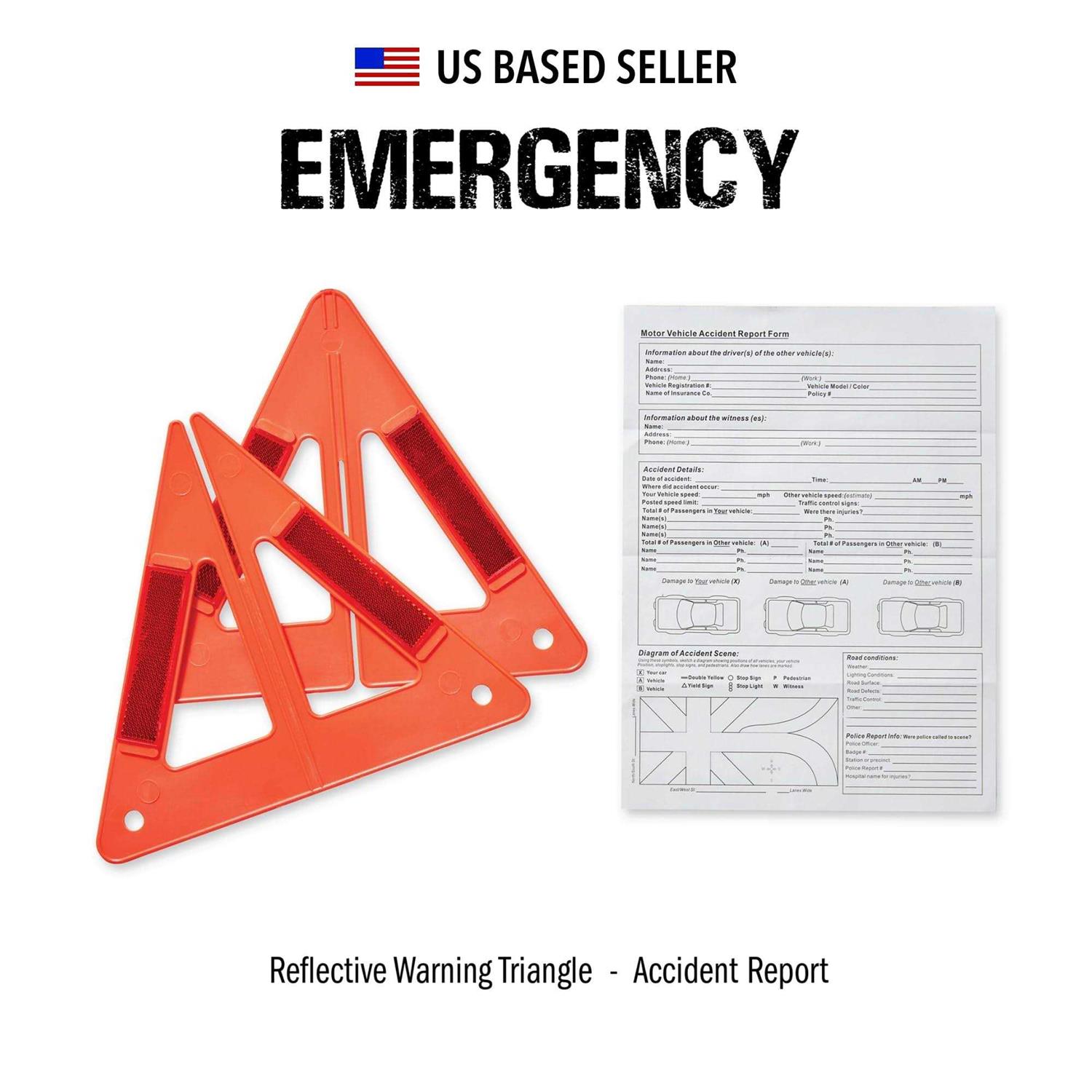 Always Prepared Standard Roadside Emergency Car Kit – with Jumper Cables – All-in-one Auto Safety and First Aid Kit – Travel Safety