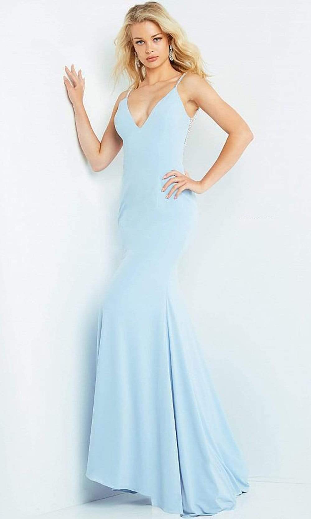 07297 Plunging V-Neck Plus Size Prom Trumpet Dress