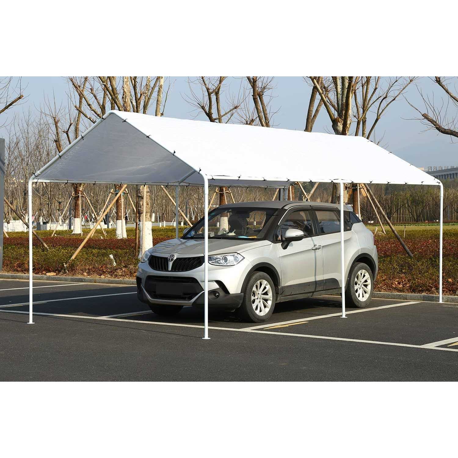 10×20 Carports Heavy Duty Car Port Waterproof Car Tent Metal Carport Party Tent with 6 Steel Legs