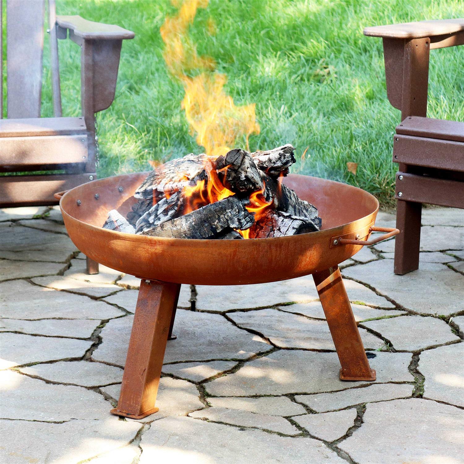 Sunnydaze Rustic Cast Iron Fire Pit Bowl with Handles