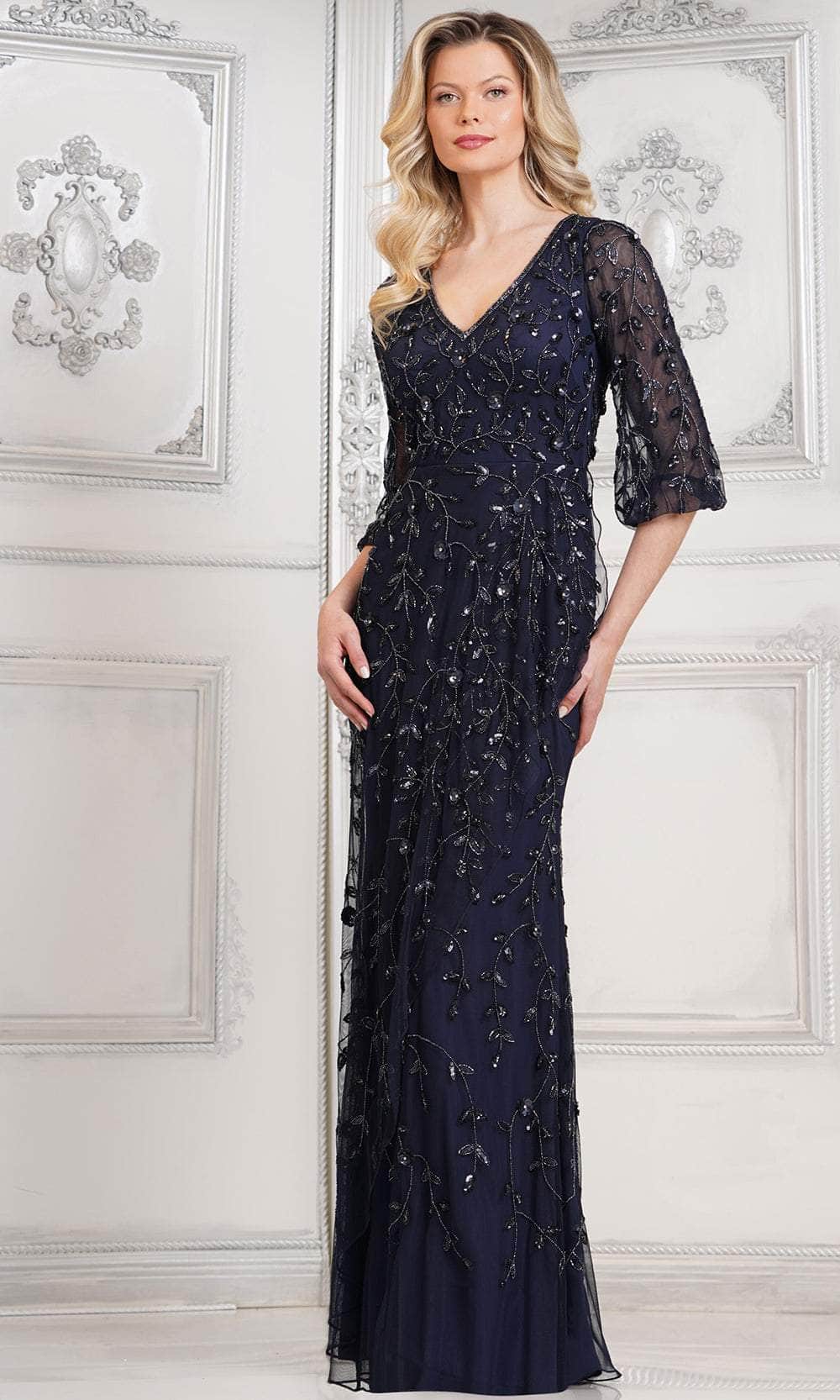 Floral Sequin V-Neck Formal Gown