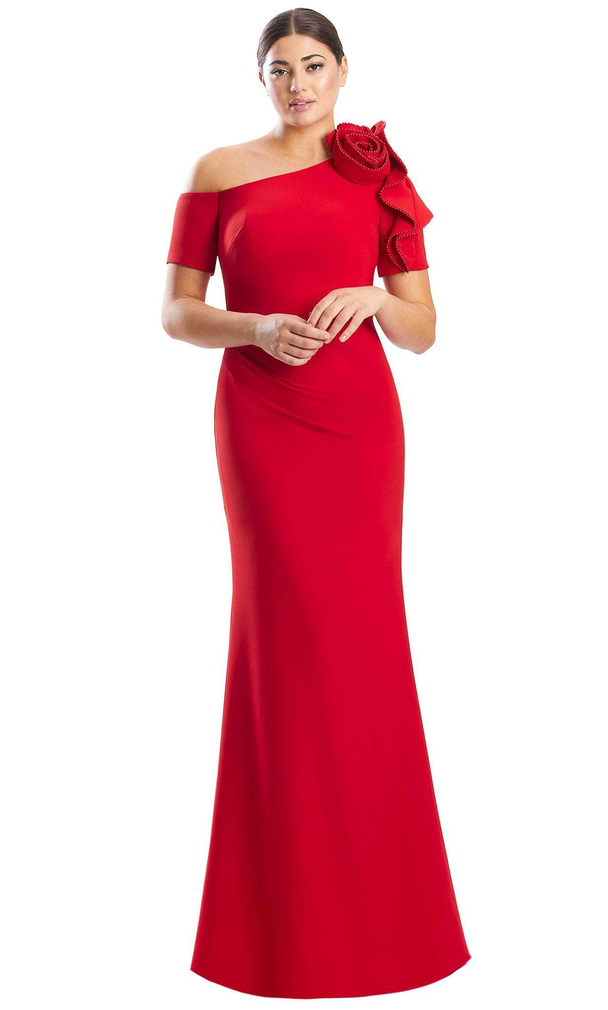 Rose-Detailed Asymmetrical Formal Gown