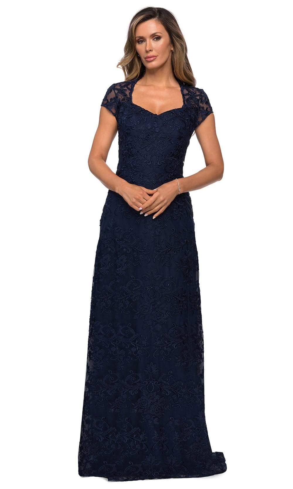 27951 Lace V Neck Sheath Mother of the Bride Dress