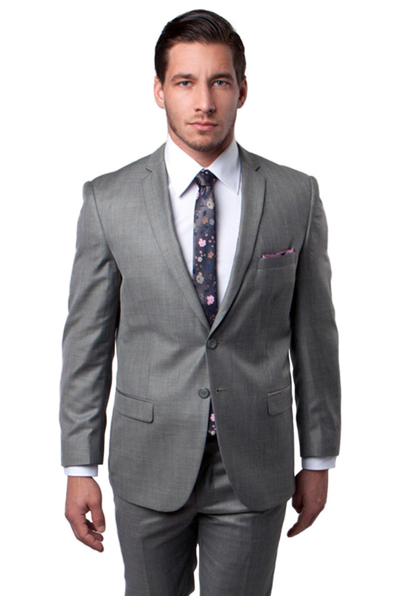 Men’s Slim Fit Textured Shiny Sharkskin Suit in Earth Tan
