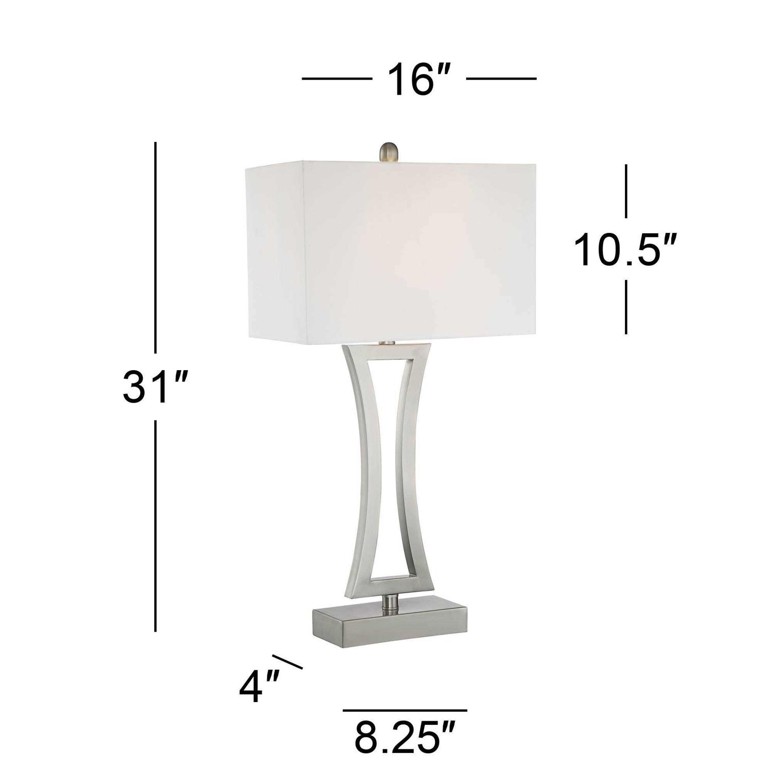 360 Lighting Roxie Modern Table Lamps 31 Tall Set of 2 Brushed Nickel Off White Fabric Rectangular Shade for Bedroom