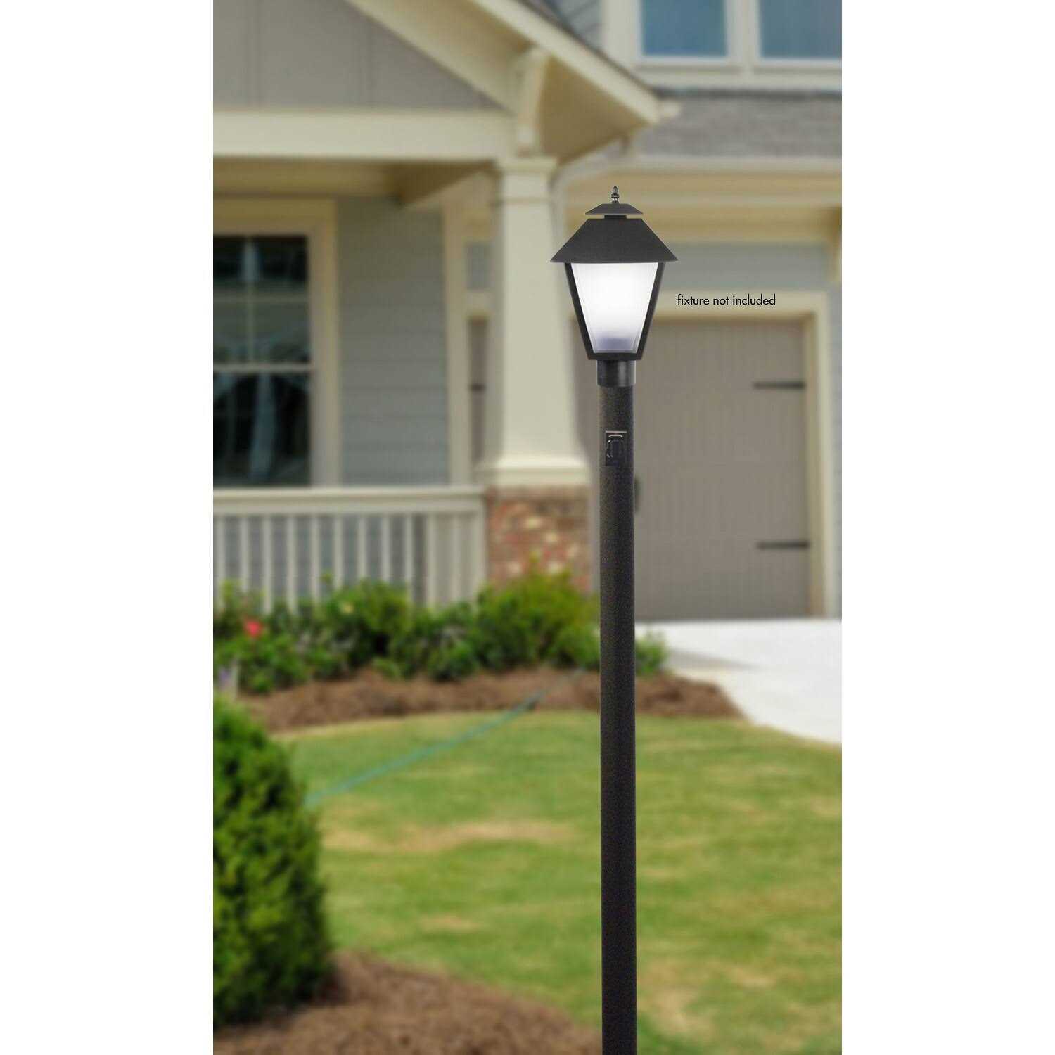 Black 96 High Outdoor Direct Burial Lamp Post with Outlet 93R48
