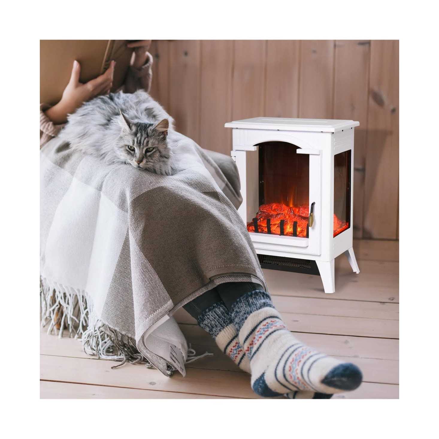 HOMCOM 750W/1500W Modern Electric Fireplace Heater with Realistic LED Faux Flame Effect