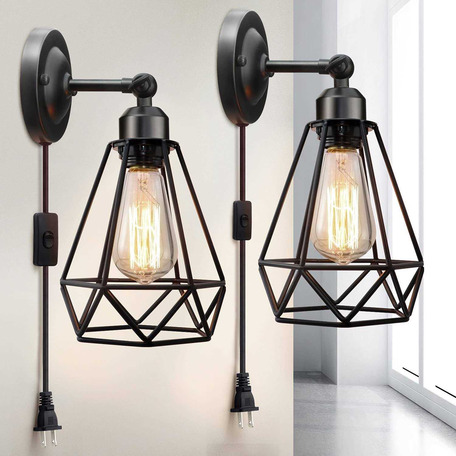 WimiSom Plug in Wall Sconce Wire Cage Industrial Wall Lamp with Plug in Cord