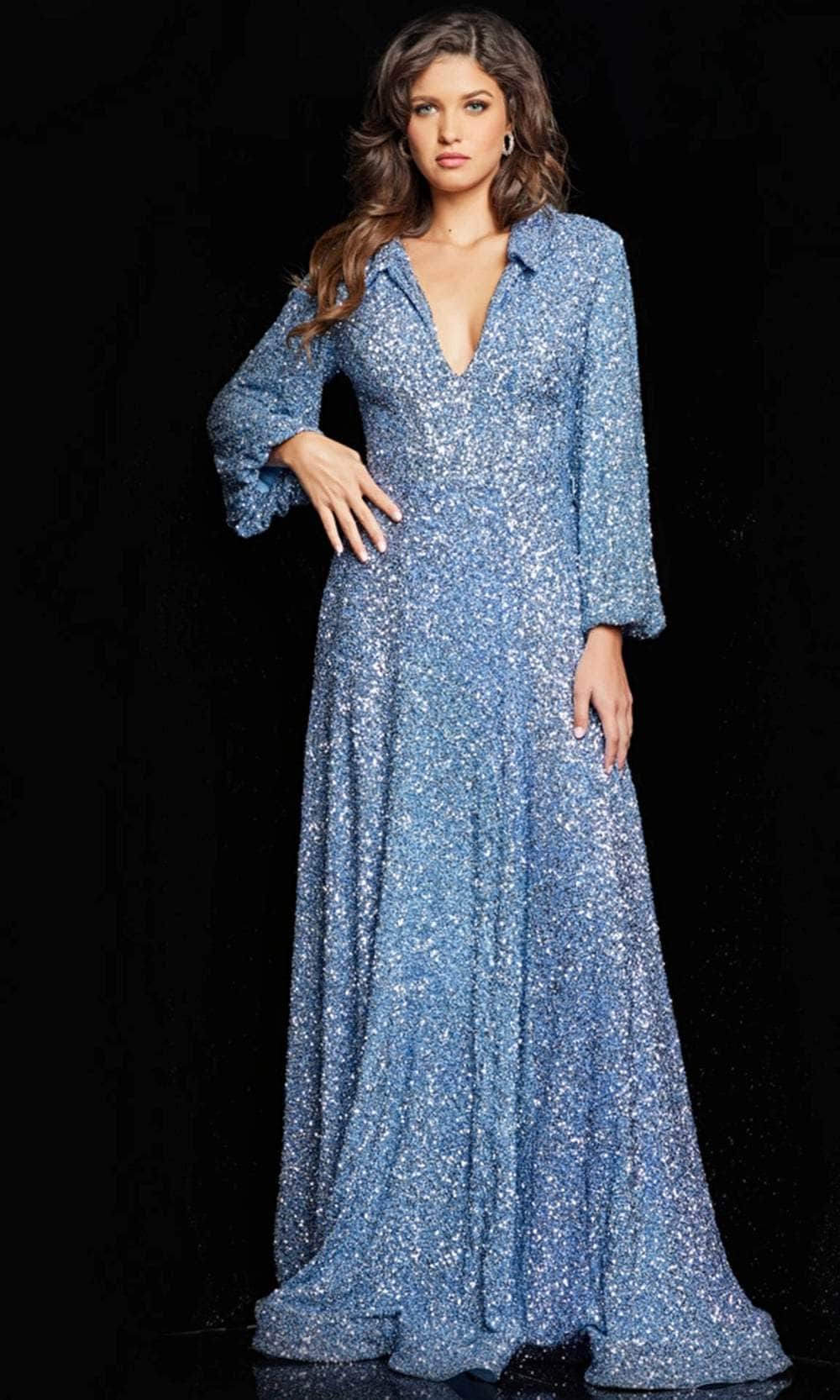 Glitter Bishop Sleeve Evening Dress