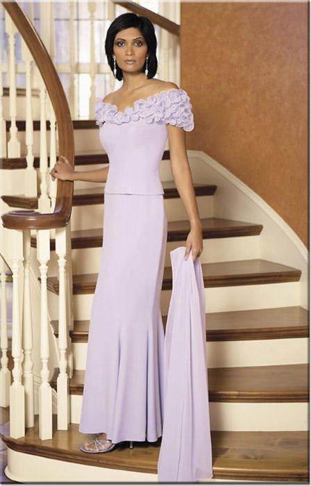 2003 Rosette Ruffles Off Shoulder Evening Gown