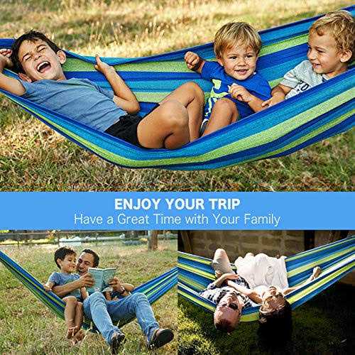 Colel Double Hammock 2 Person Cotton Canvas Hammock 450lbs Portable Camping Hammock with Carrying Bag Two Anti Roll Balance Beam Metal Carabiner