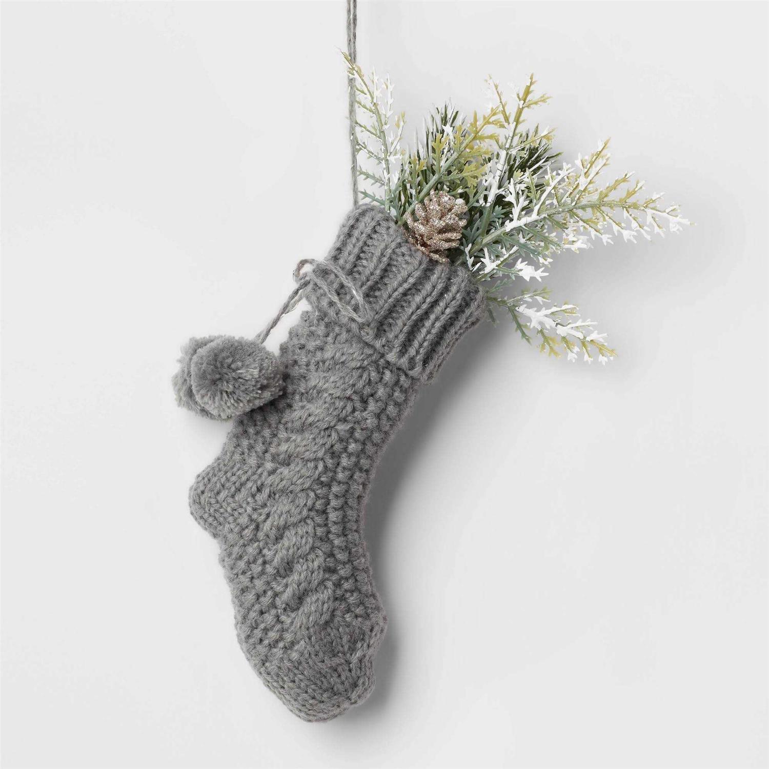 Wondershop Knit Stocking with Faux Greenery Christmas Tree Ornament