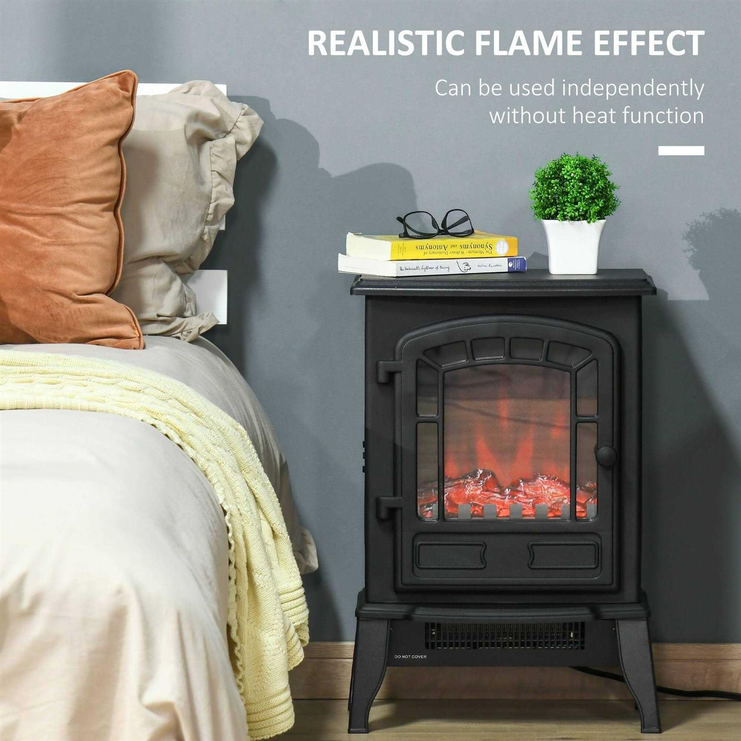 HOMCOM Free standing Electric Fireplace Stove Fireplace Heater with Realistic Flame Effect