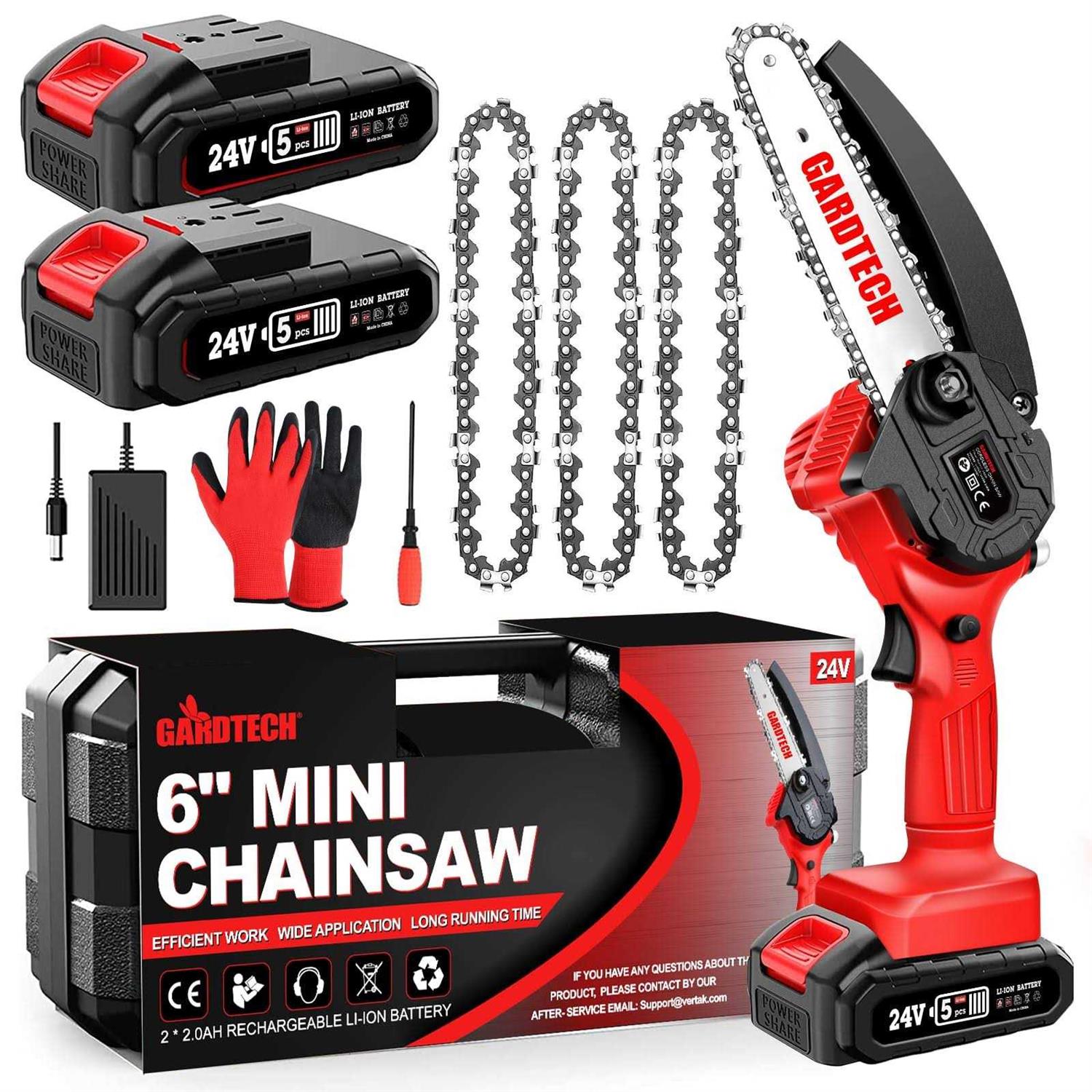 BEST Mini Chainsaw 6 Inch Gardtech Cordless Portable Electric Chain Saw Handheld Electric Chainsaws with 2023 Upgraded 4 Chains 2 Batteries Good