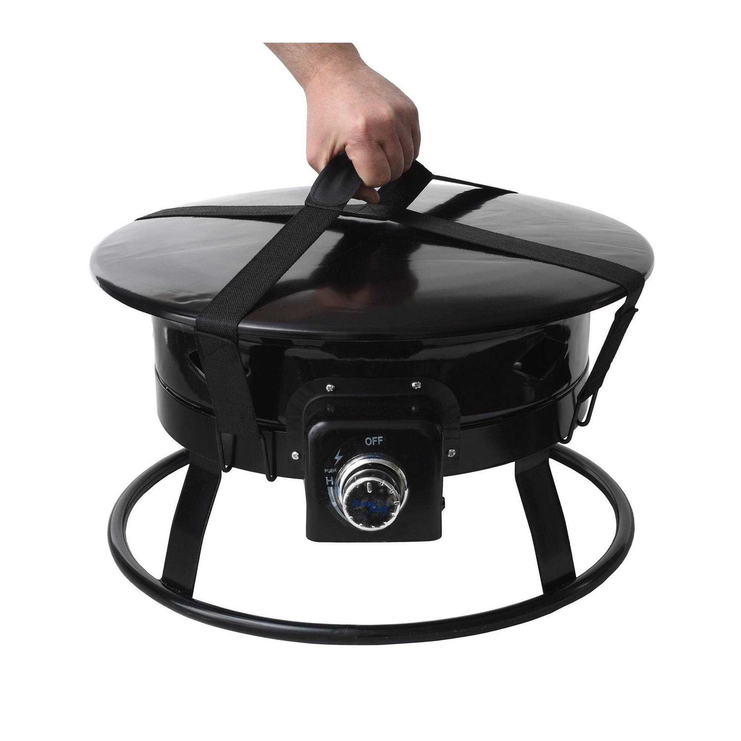 Flame King Portable Propane Outdoor Gas Fire Pit W/ Cover & Carry Kit 19-Inch 58,000 BTU