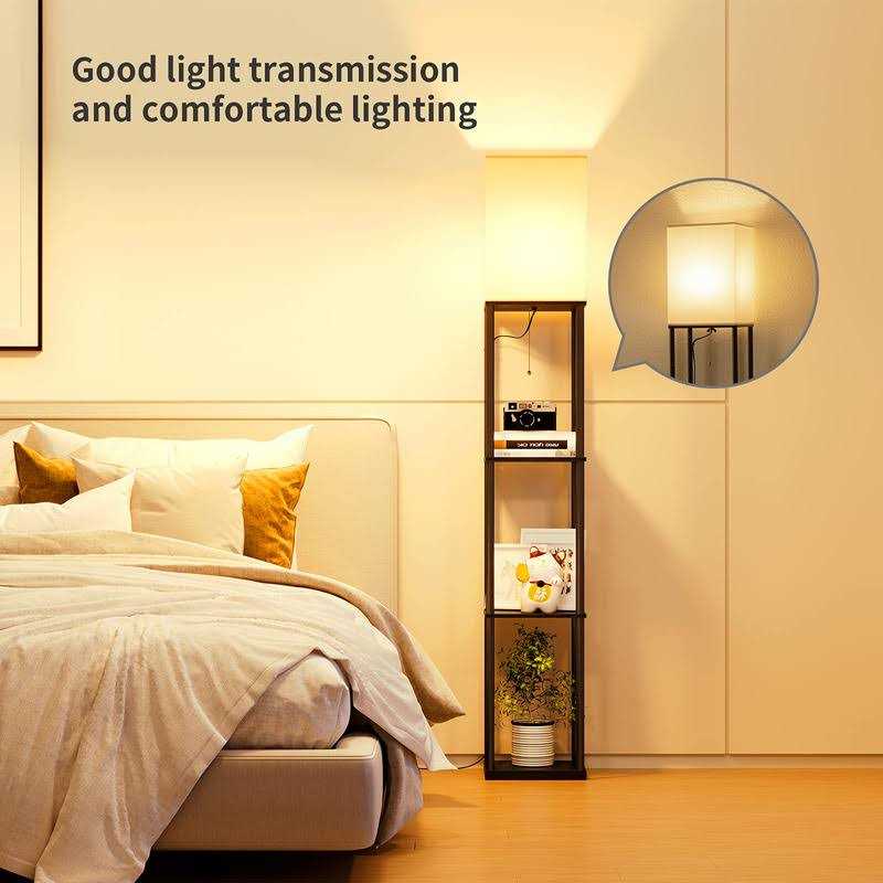 SUNMORY Floor Lamp Bulb, Modern Square Standing Lamp with Shelves