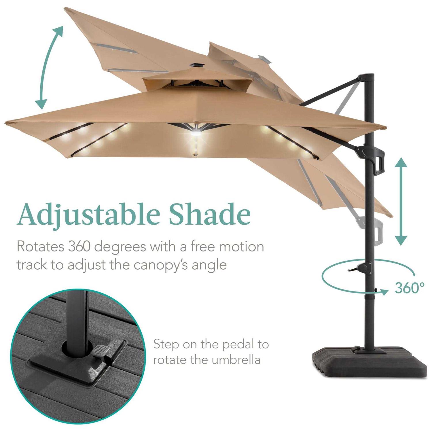 Best Choice Products 10 ft. Solar LED 2-Tier Square Cantilever Patio Umbrella with Base Included