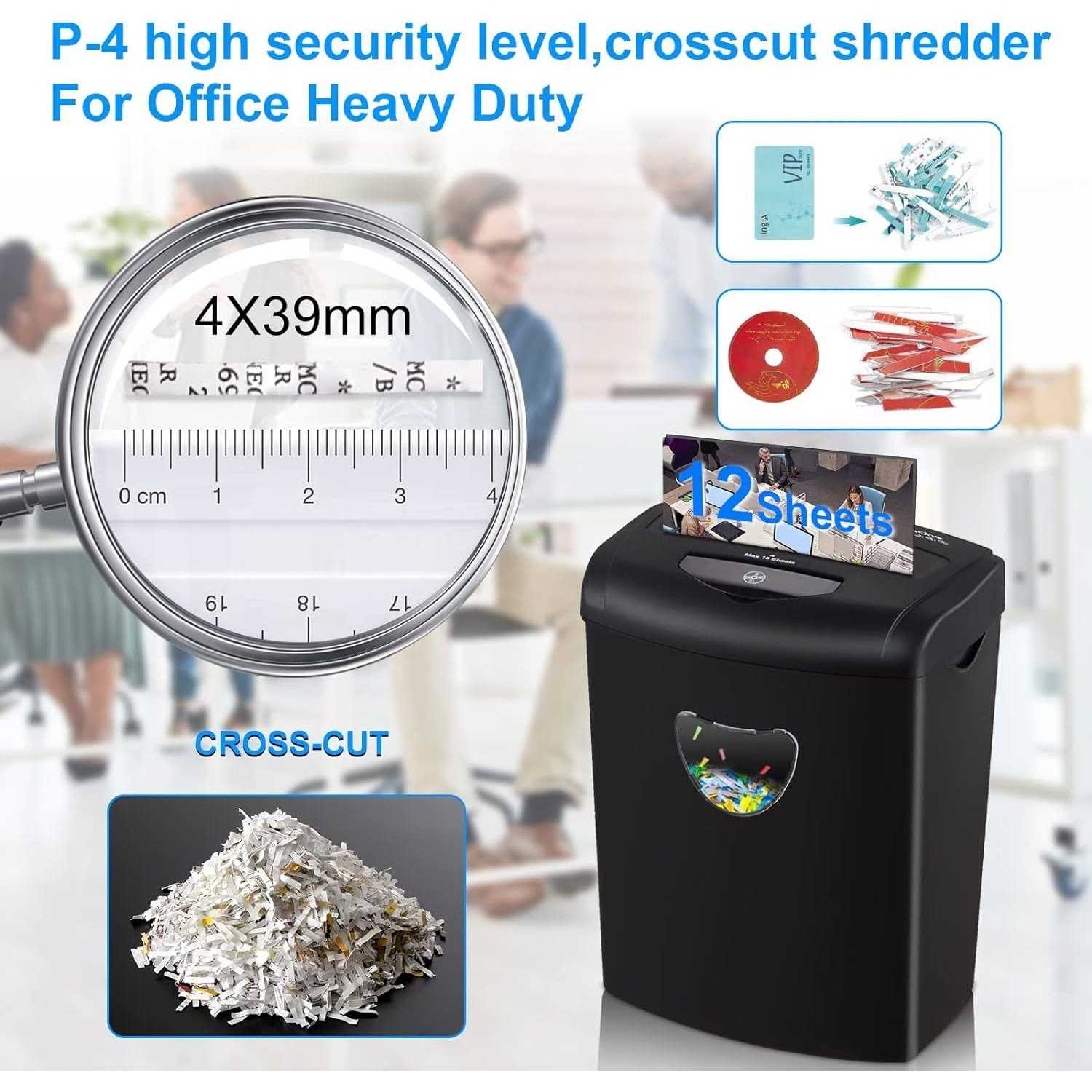 woolsche Paper Shredder 12-Sheet Cross Cut With 5.55-Gallon Basket