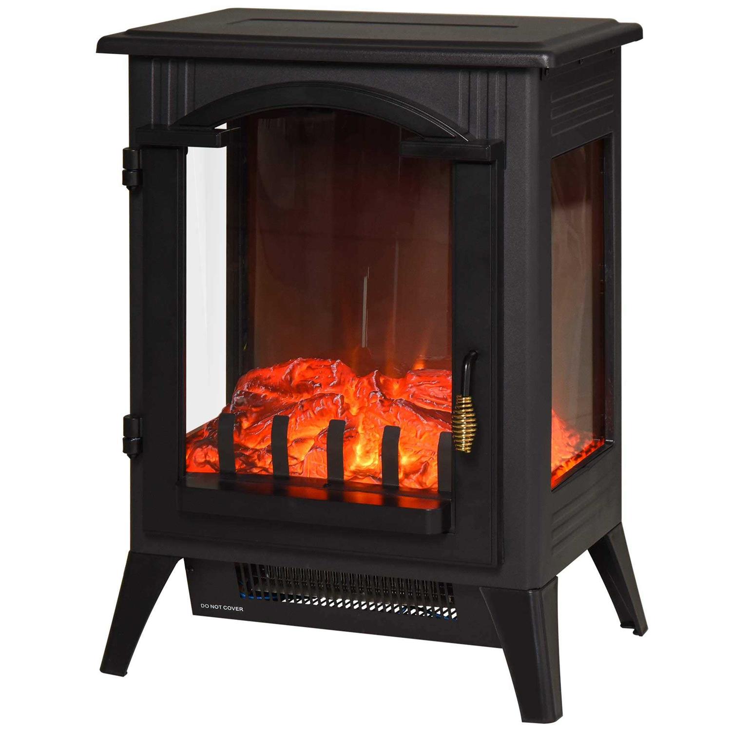 HOMCOM 750W/1500W Modern Electric Fireplace Heater with Realistic LED Faux Flame Effect